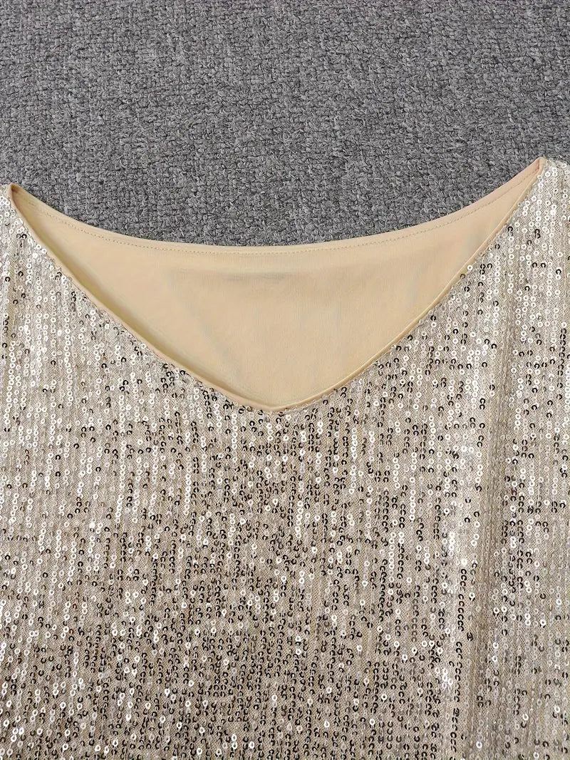 Nolveka | Damen Paillettenkleid One-Shoulder Minikleid - Gold - Image 12