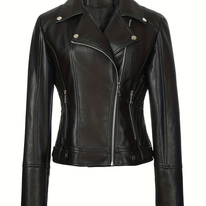 Nolvind | Damen Lederjacke Bikerjacke Schwarz - Black - Image 1