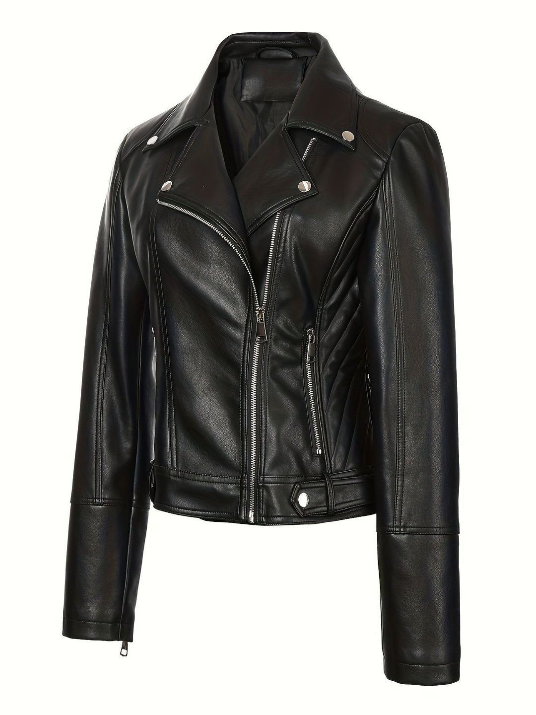 Nolvind | Damen Lederjacke Bikerjacke Schwarz - Black - Image 2