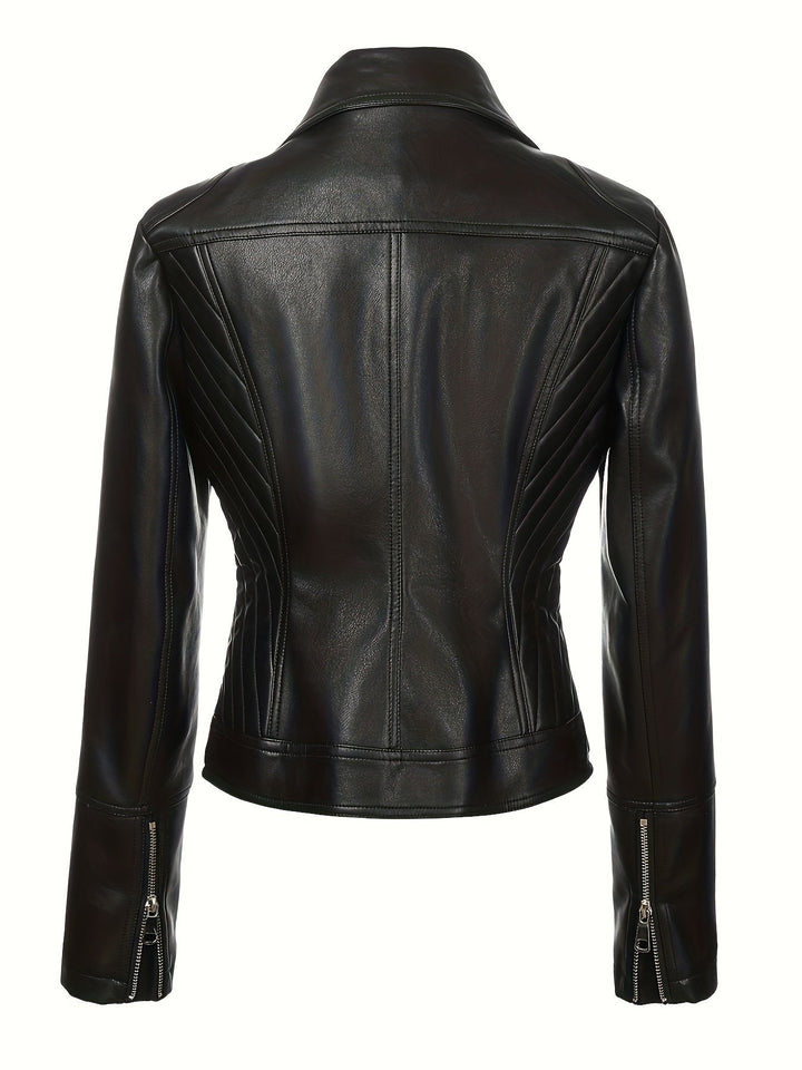 Nolvind | Damen Lederjacke Bikerjacke Schwarz - Black - Image 3