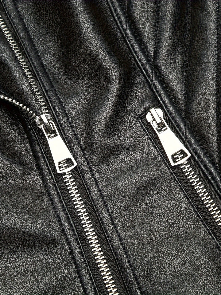 Nolvind | Damen Lederjacke Bikerjacke Schwarz - Black - Image 6