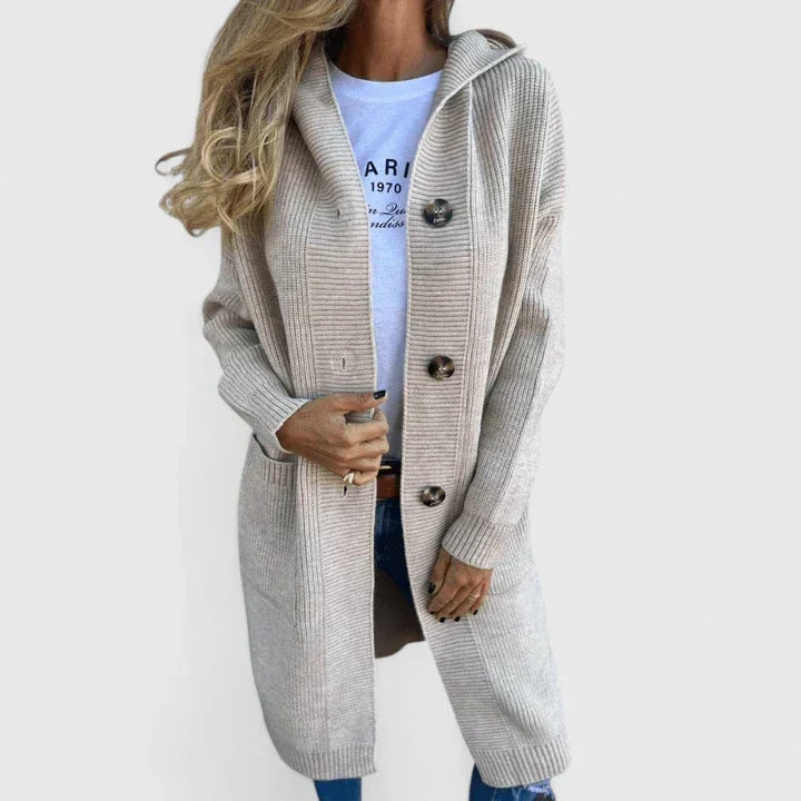Nolvind | Damen Strickjacke mit Kapuze lang - Beige - Image 2