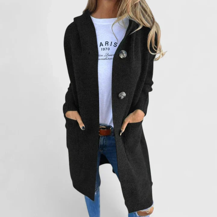 Nolvind | Damen Strickjacke mit Kapuze lang - Beige - Image 3