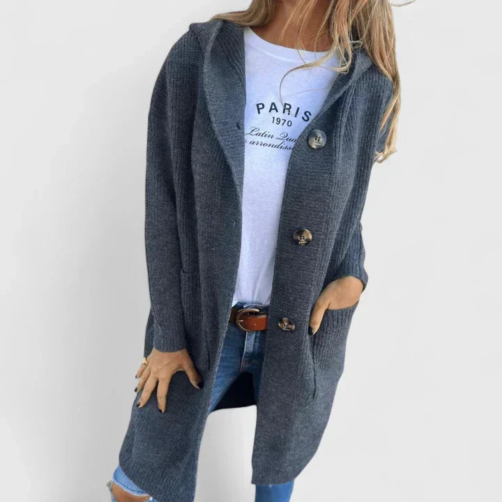 Nolvind | Damen Strickjacke mit Kapuze lang - Beige - Image 6
