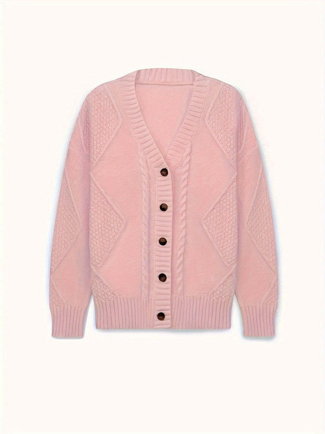 Nolvind | Damen Strickjacke Zopfmuster Knopfleiste - Light Pink - Image 2