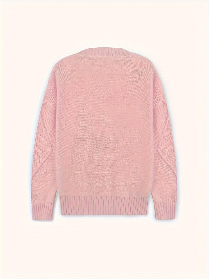 Nolvind | Damen Strickjacke Zopfmuster Knopfleiste - Light Pink - Image 3