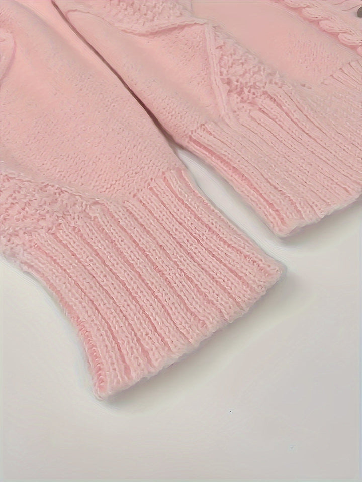 Nolvind | Damen Strickjacke Zopfmuster Knopfleiste - Light Pink - Image 4