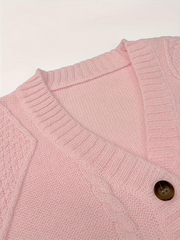 Nolvind | Damen Strickjacke Zopfmuster Knopfleiste - Light Pink - Image 5