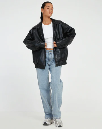 Ragnholt | Damen Oversized Lederjacke Kunstleder - Dark Brown - Image 2