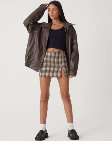 Ragnholt | Damen Oversized Lederjacke Kunstleder - Dark Brown - Image 3