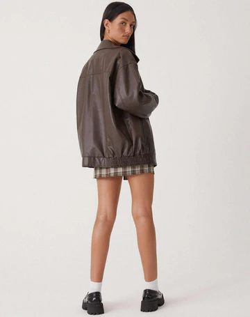 Ragnholt | Damen Oversized Lederjacke Kunstleder - Dark Brown - Image 5