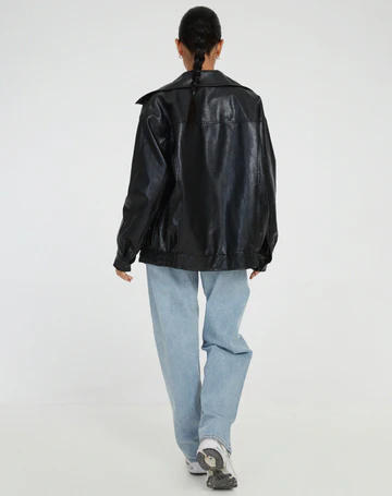 Ragnholt | Damen Oversized Lederjacke Kunstleder - Dark Brown - Image 6