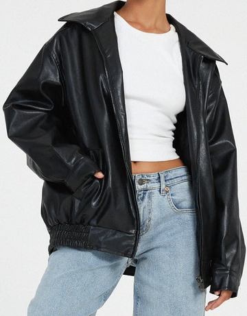 Ragnholt | Damen Oversized Lederjacke Kunstleder - Dark Brown - Image 7
