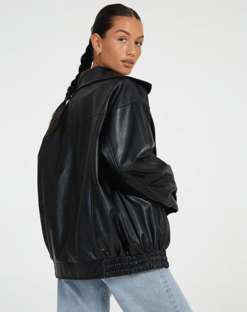 Ragnholt | Damen Oversized Lederjacke Kunstleder - Dark Brown - Image 8