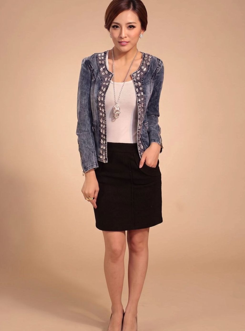 Ralvinde | Damen Übergangsjacke Jeansjacke mit Strass - Blue - Image 5