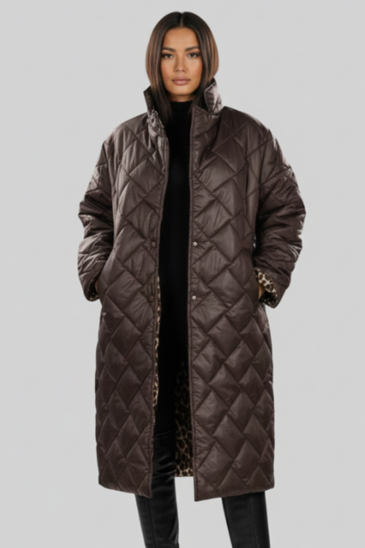 Reinhild | Damen Lange Winterjacke Gesteppt Wendbar - Dark Brown - Image 1