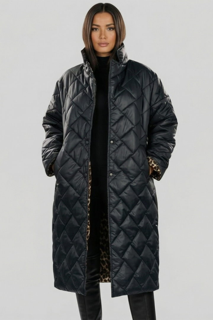 Reinhild | Damen Lange Winterjacke Gesteppt Wendbar - Dark Brown - Image 3