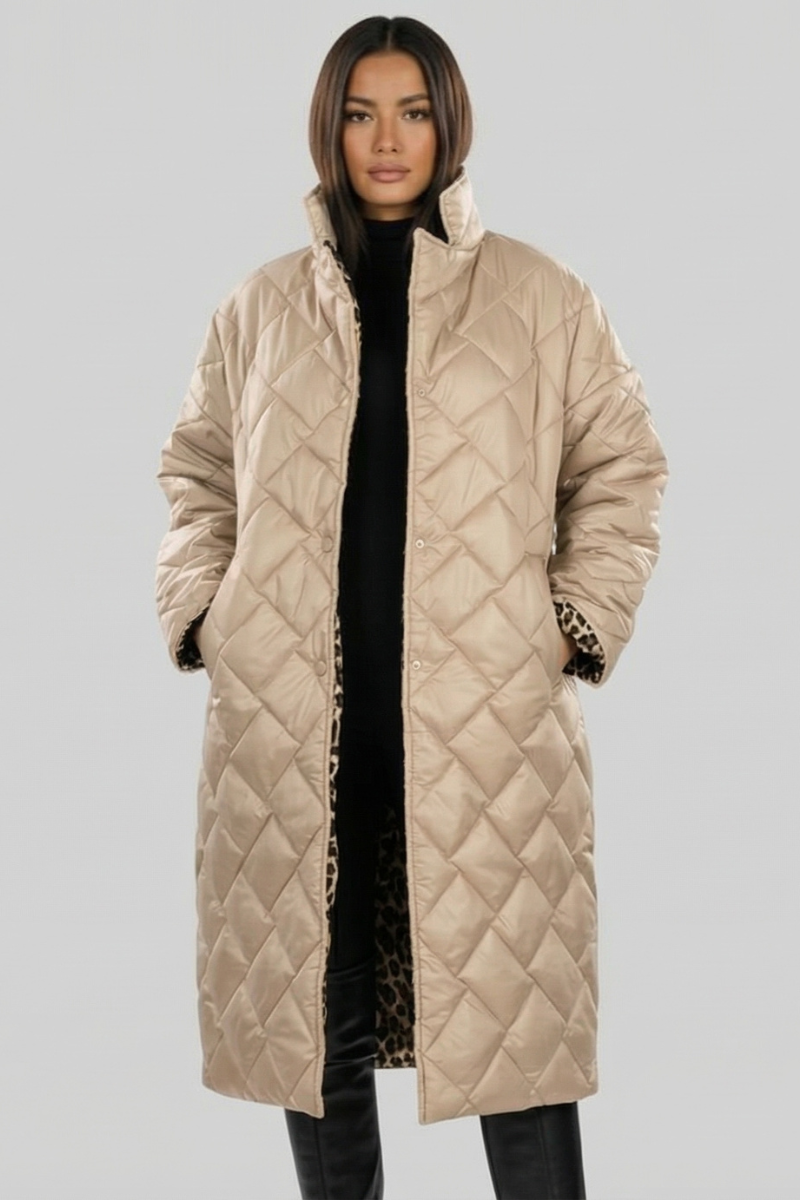 Reinhild | Damen Lange Winterjacke Gesteppt Wendbar - Dark Brown - Image 5