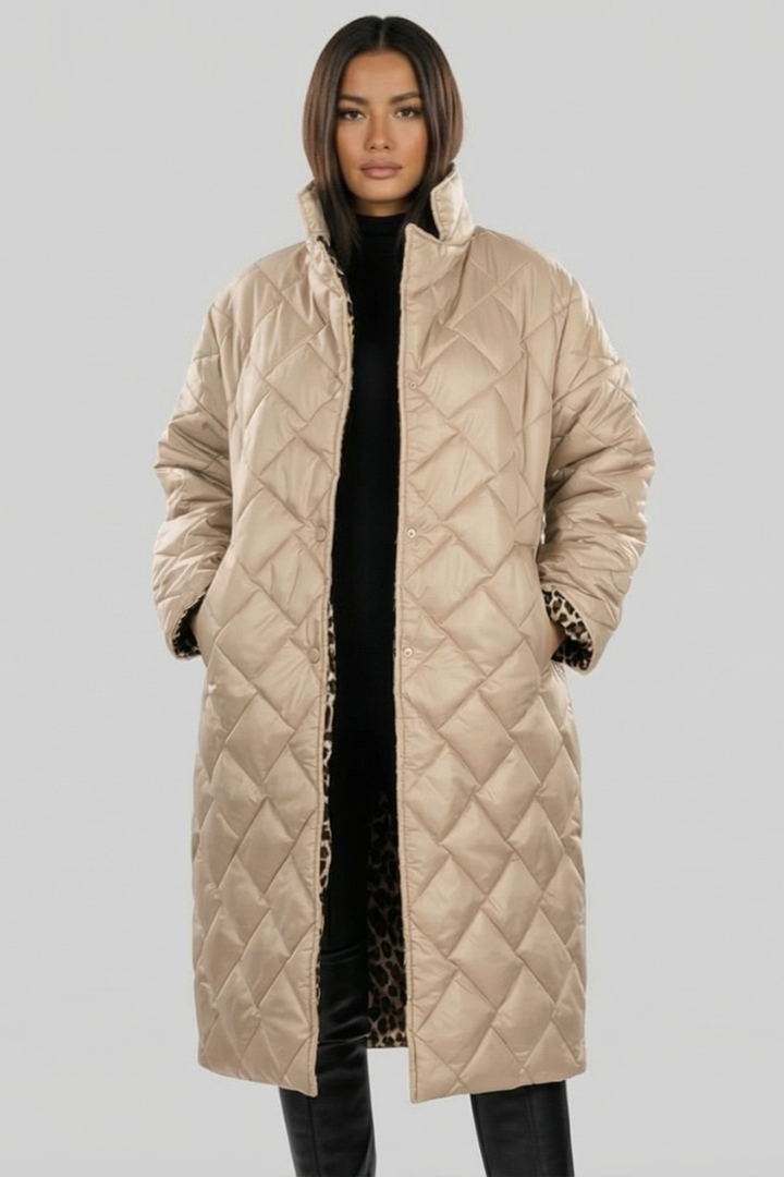 Reinhild | Damen Lange Winterjacke Gesteppt Wendbar - Dark Brown - Image 5
