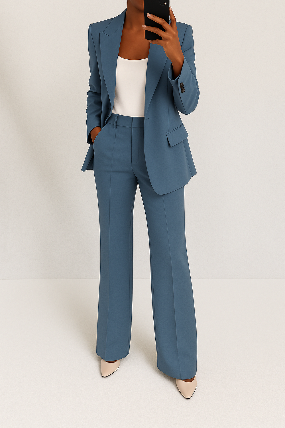 Relvaine | Damen Hosenanzug Blazer mit Schlaghose - Blue - Image 2