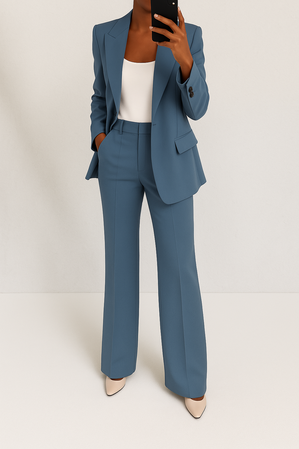 Relvaine | Damen Hosenanzug Blazer mit Schlaghose - Blue - Image 2