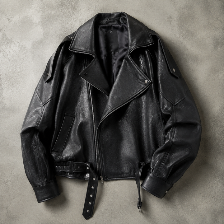Rendall | Herren Oversize Bikerjacke Kunstleder - Black - Image 1