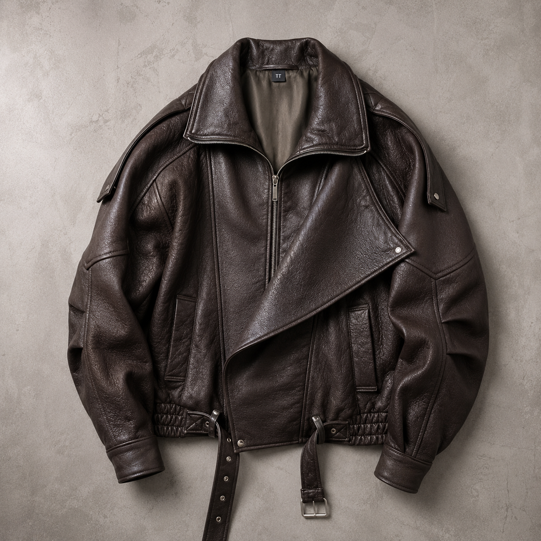 Rendall | Herren Oversize Bikerjacke Kunstleder - Black - Image 2