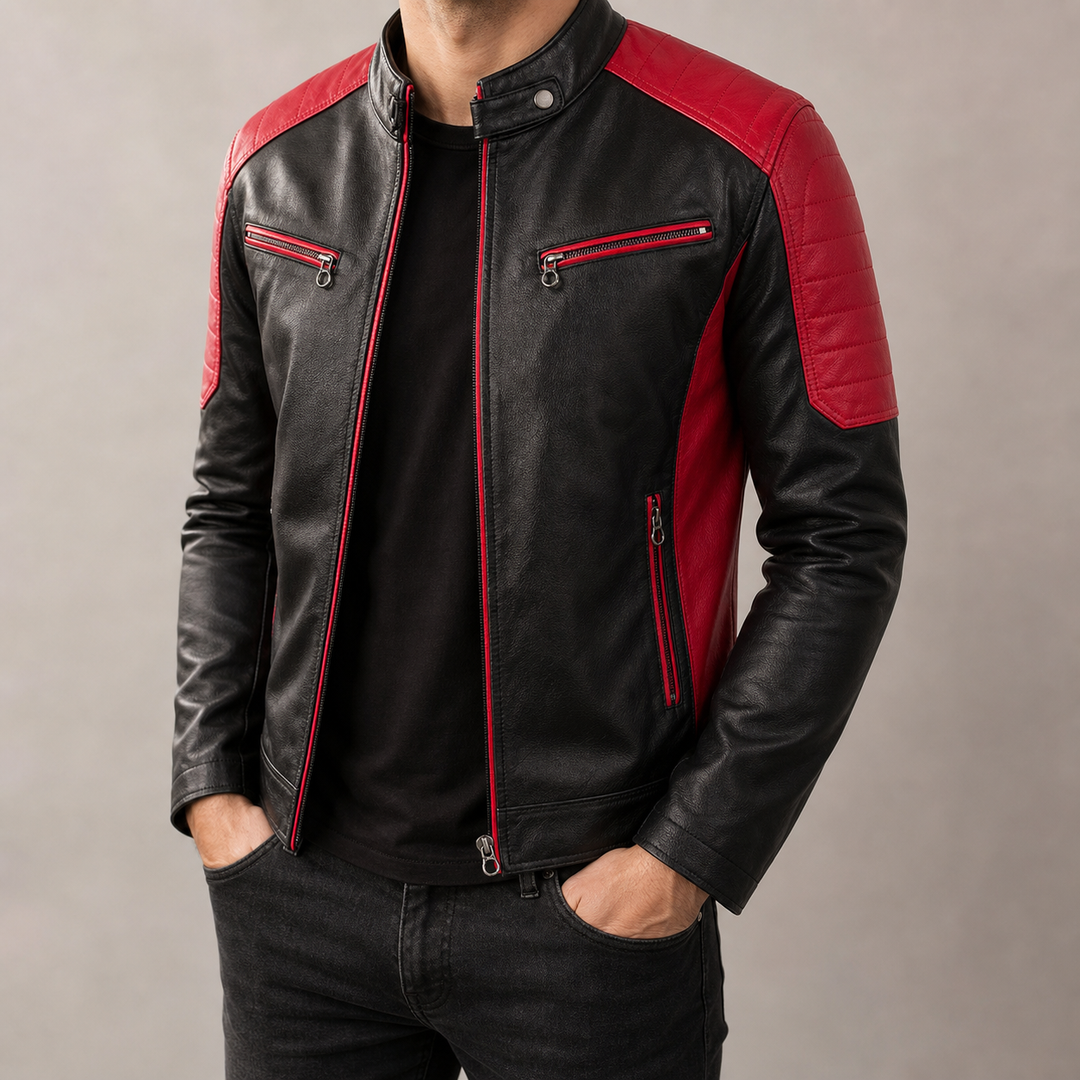 Rendmoor | Herren Lederjacke Bikerjacke Colorblock - Image 5