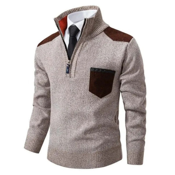 Rendolf | Herren Strickpullover mit Reißverschluss - Beige - Image 1