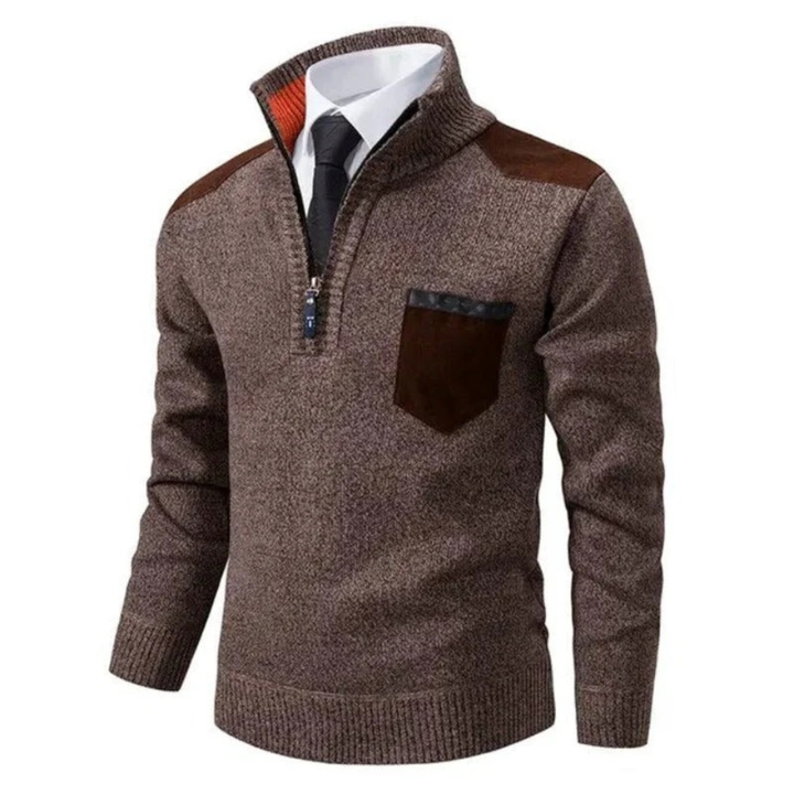 Rendolf | Herren Strickpullover mit Reißverschluss - Beige - Image 3