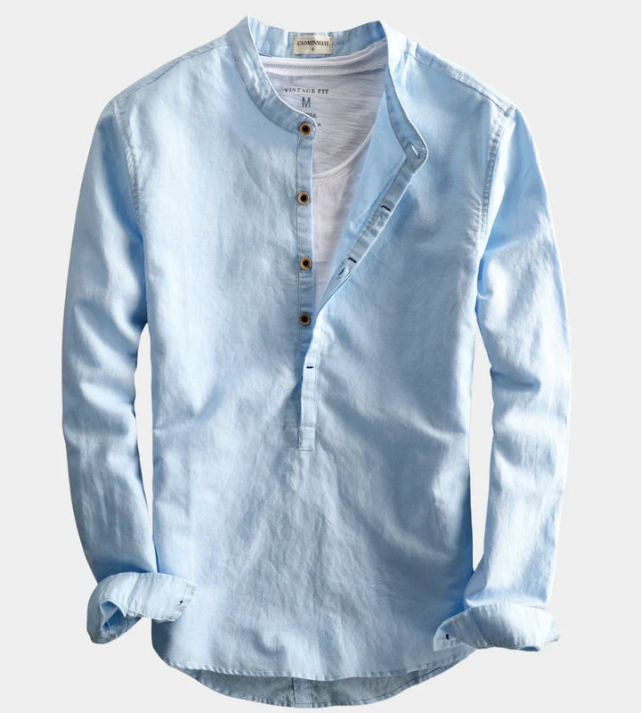 Rendvik | Herren Leinenhemd Langarm Stehkragen - Light Blue - Image 1