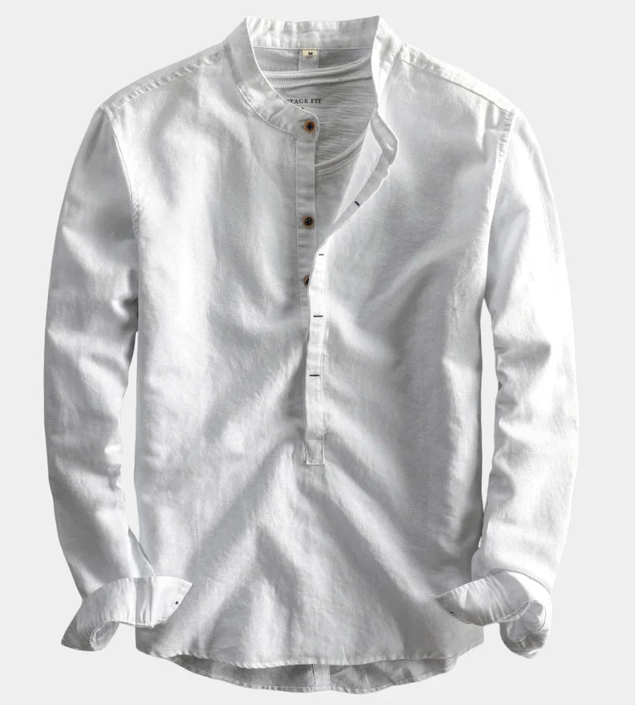 Rendvik | Herren Leinenhemd Langarm Stehkragen - Light Blue - Image 2