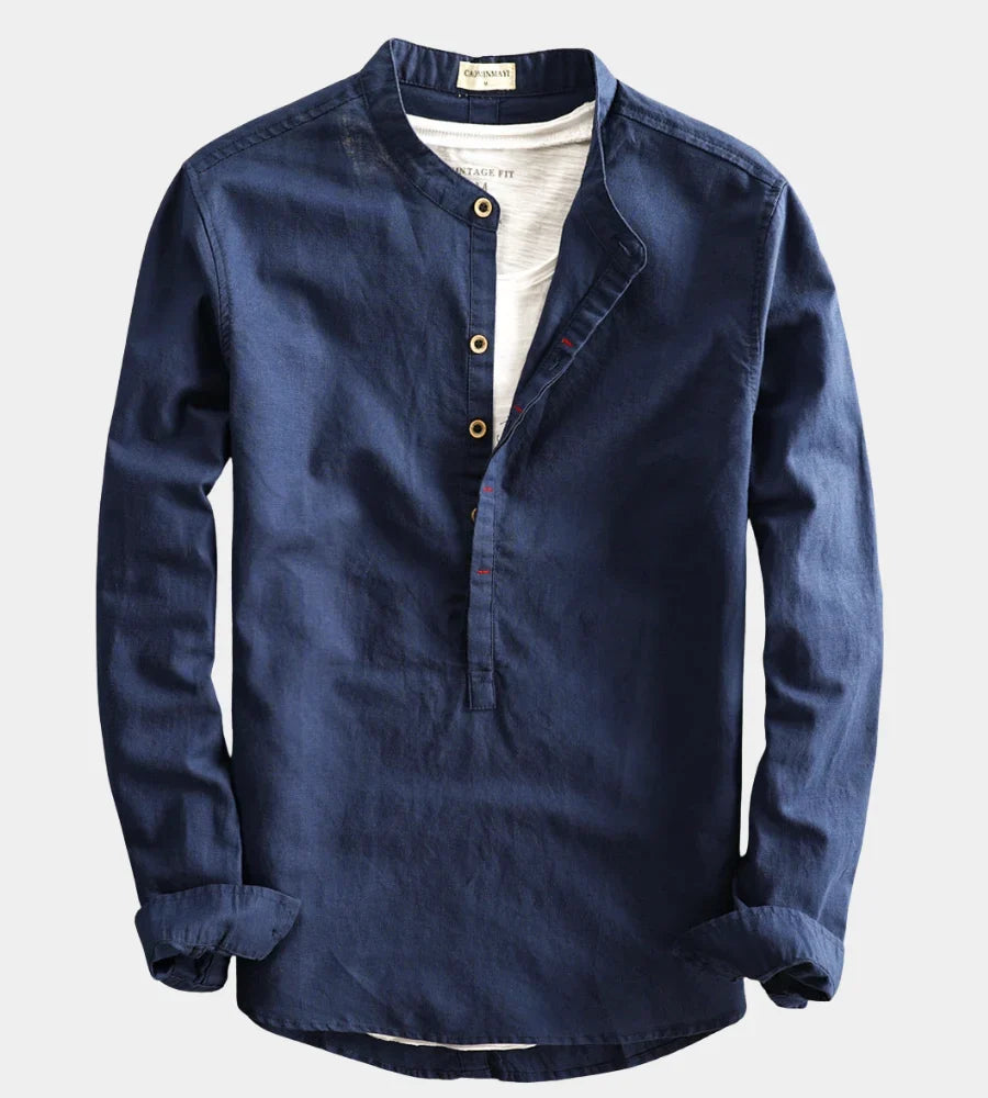 Rendvik | Herren Leinenhemd Langarm Stehkragen - Light Blue - Image 3
