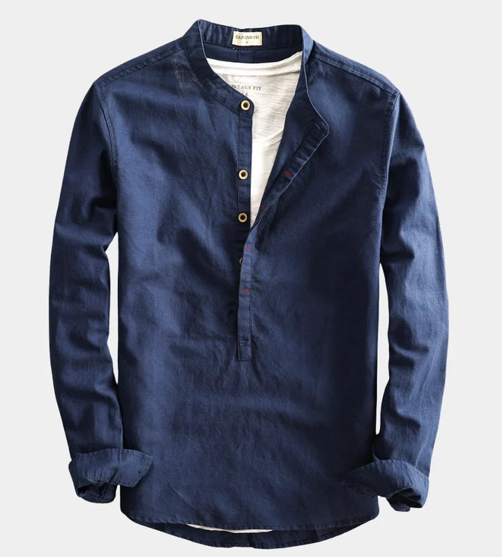 Rendvik | Herren Leinenhemd Langarm Stehkragen - Light Blue - Image 3