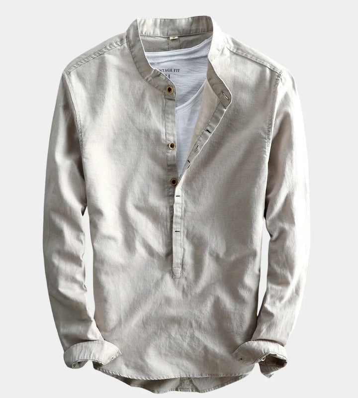 Rendvik | Herren Leinenhemd Langarm Stehkragen - Light Blue - Image 4