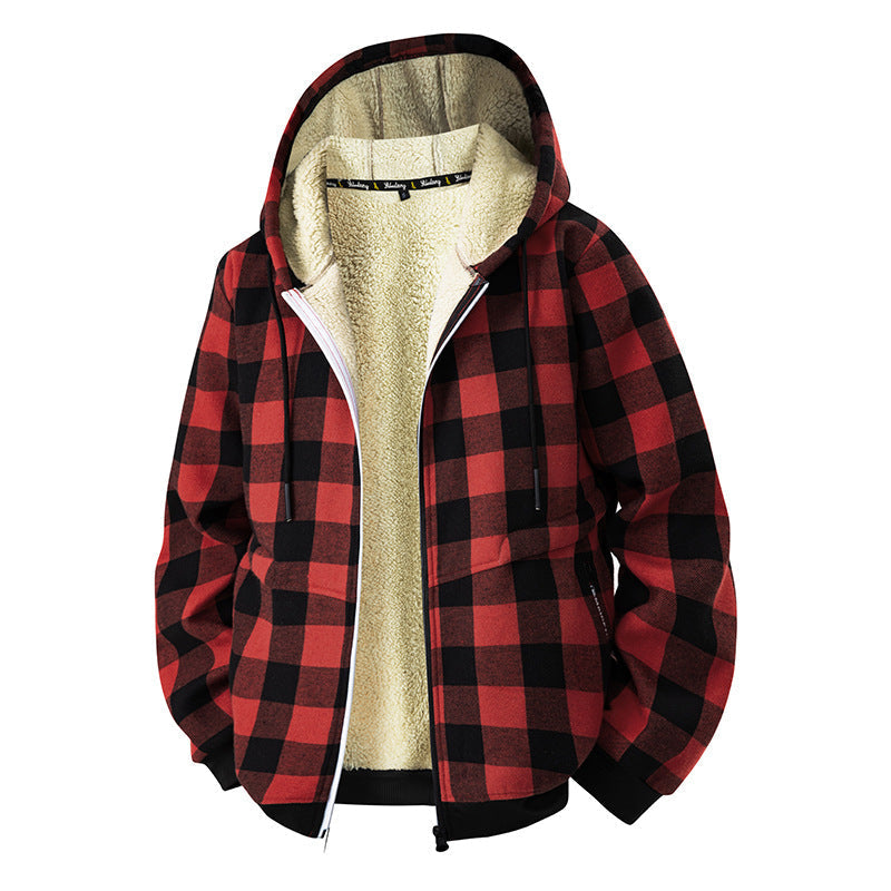 Rendvik | Herren Teddyjacke Kariert Kapuze - Grey - Image 2