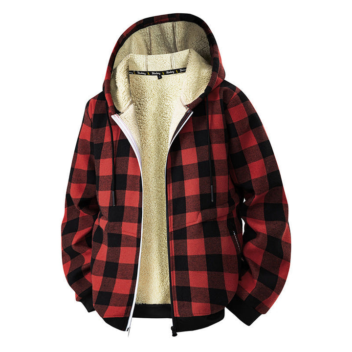 Rendvik | Herren Teddyjacke Kariert Kapuze - Grey - Image 2