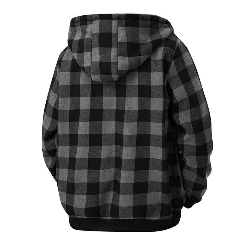 Rendvik | Herren Teddyjacke Kariert Kapuze - Grey - Image 3
