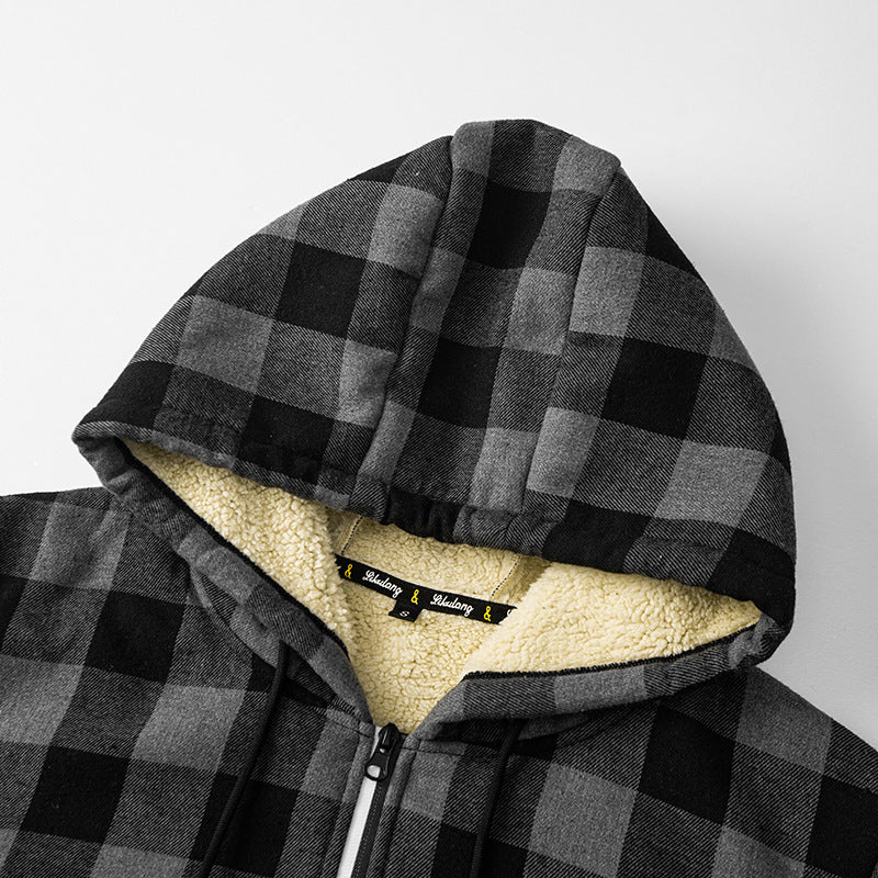 Rendvik | Herren Teddyjacke Kariert Kapuze - Grey - Image 4