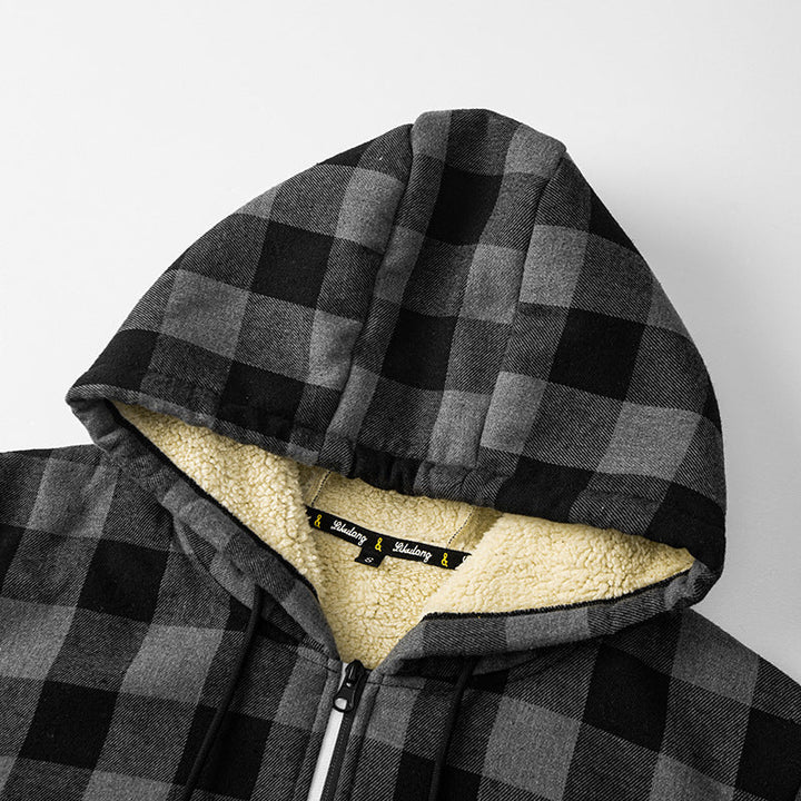 Rendvik | Herren Teddyjacke Kariert Kapuze - Grey - Image 4
