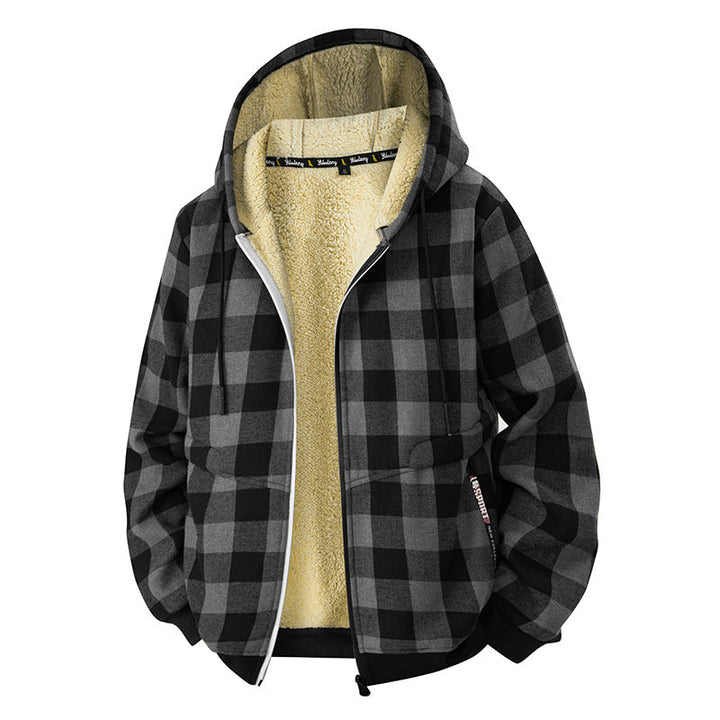 Rendvik | Herren Teddyjacke Kariert Kapuze - Grey - Image 7