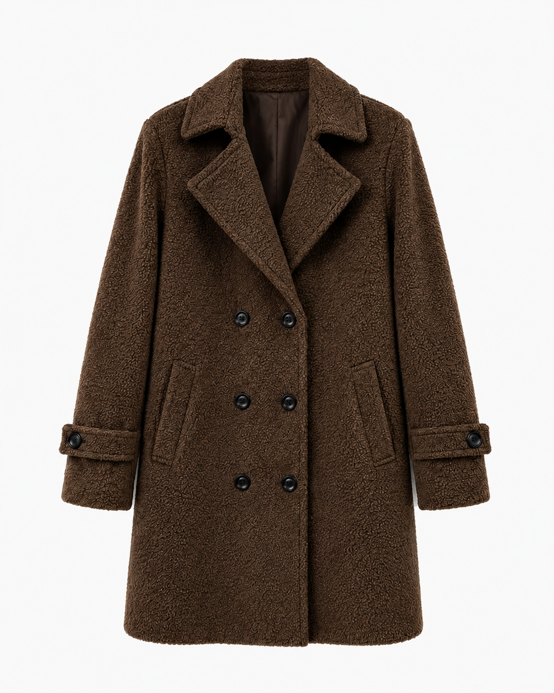 Rendvika | Damen Winterjacke Bouclé Mantel Gefüttert - Dark Brown - Image 1