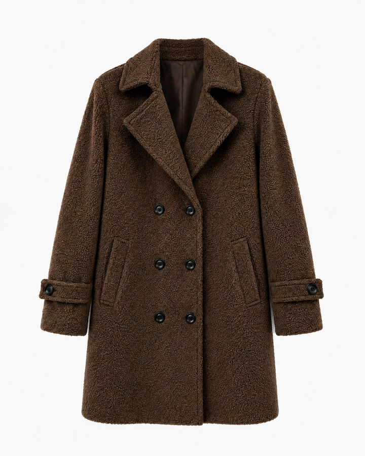 Rendvika | Damen Winterjacke Bouclé Mantel Gefüttert - Dark Brown - Image 1