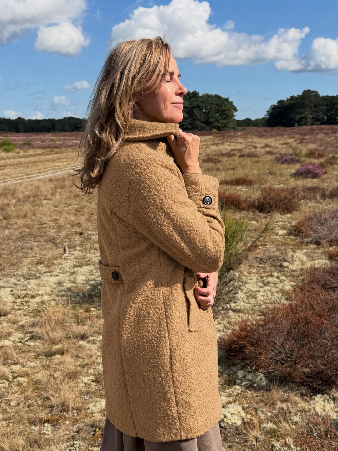 Rendvika | Damen Winterjacke Bouclé Mantel Gefüttert - Dark Brown - Image 14