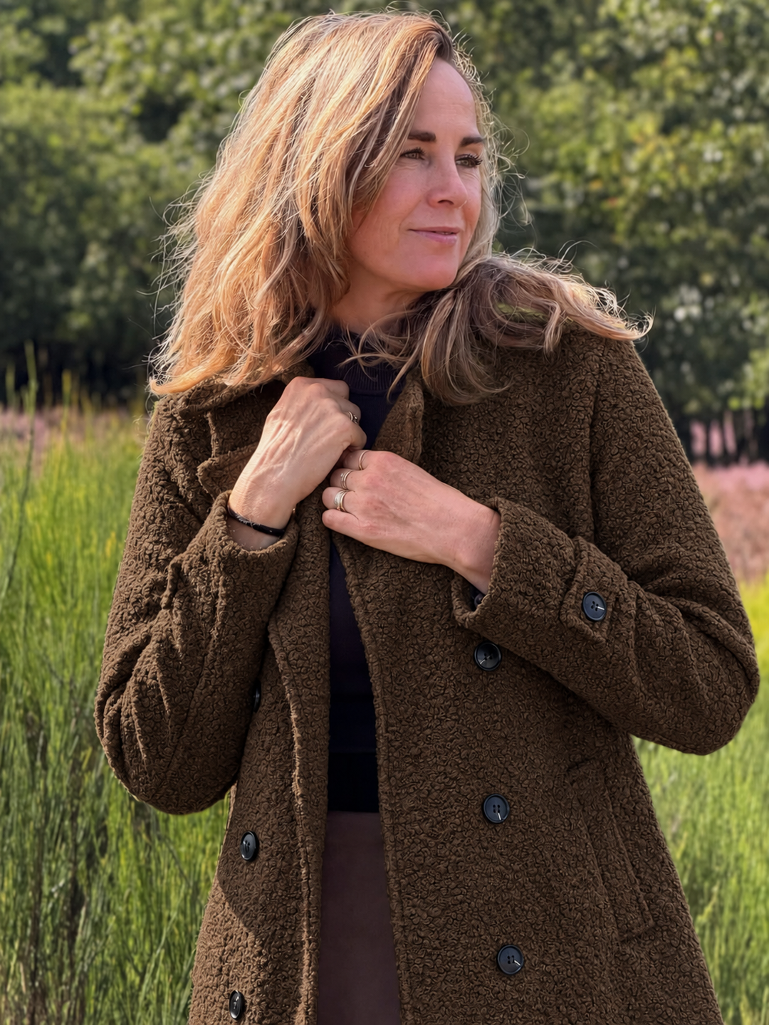 Rendvika | Damen Winterjacke Bouclé Mantel Gefüttert - Dark Brown - Image 7