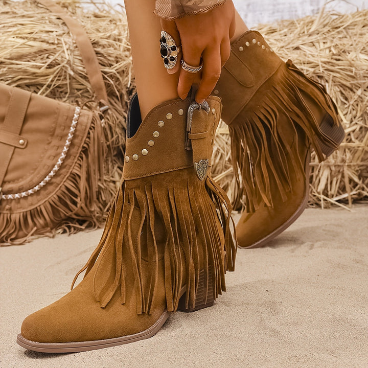 Rilvane | Damen Fransen-Stiefel im Western-Stil - Camel - Image 1