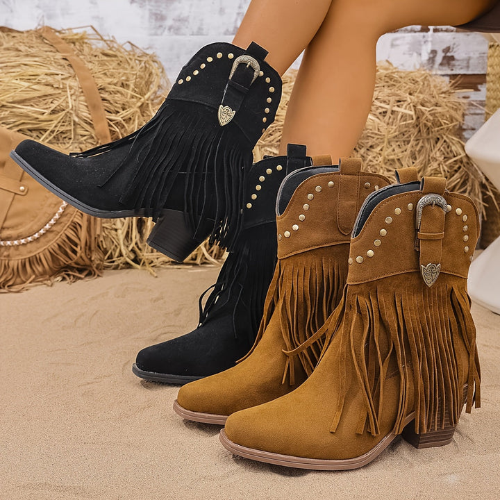 Rilvane | Damen Fransen-Stiefel im Western-Stil - Camel - Image 12