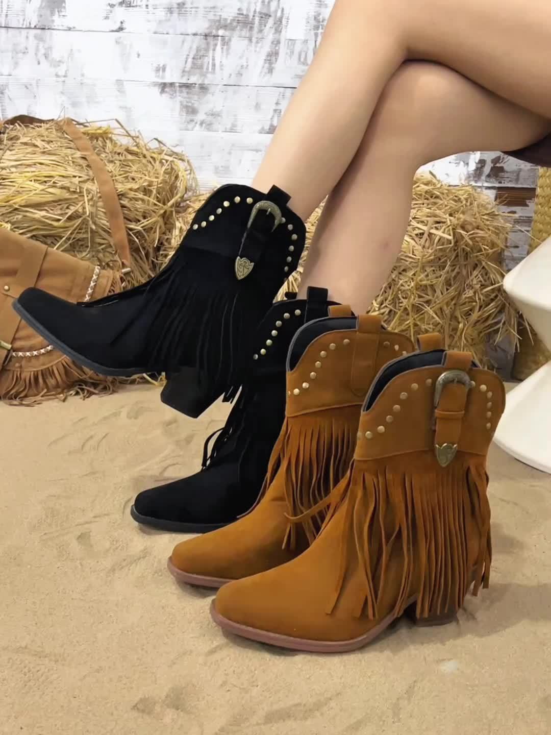 Rilvane | Damen Fransen-Stiefel im Western-Stil - Camel - Image 13