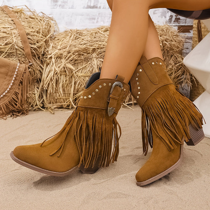 Rilvane | Damen Fransen-Stiefel im Western-Stil - Camel - Image 2