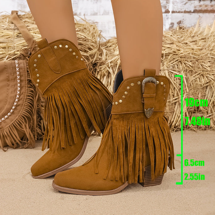 Rilvane | Damen Fransen-Stiefel im Western-Stil - Camel - Image 6